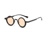 JUJNTNT Lunettes de soleil rondes rétro en métal style punk pour femmes et hommes, verres transparents UV400, monture bicolore (champagne noir)