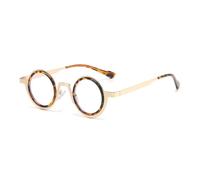 JUJNTNT Lunettes de soleil rondes rétro en métal style punk pour femmes et hommes, verres transparents UV400, monture bicolore (léopard doré transparent)