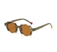 JUJNTNT Lunettes de soleil rondes rétro punk pour femmes, style dégradé rétro, rivets, contraste de couleurs, protection UV400 (marron serpent)