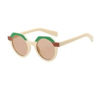 JUJNTNT Lunettes de soleil rondes tendance pour femmes, style punk, rivets rétro, verres dégradés UV400 (beige), très en vogue.