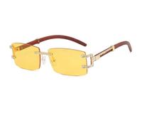 JUJNTNT Lunettes de soleil sans monture en diamant pour femmes et hommes, rectangulaires luxueuses et sexy, avec strass, protection UV400 (or et jaune)