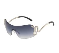 JUJNTNT Lunettes de soleil sans monture pour femmes et hommes, monture métallique luxueuse à motif serpent, UV400 (gris argenté)