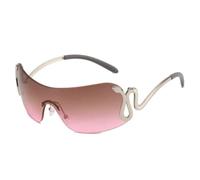 JUJNTNT Lunettes de soleil sans monture pour femmes et hommes, monture métallique luxueuse à motif serpent, protection UV400 (rose thé argenté)