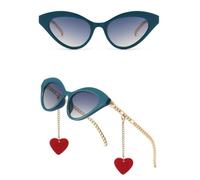JUJNTNT Lunettes de soleil vintage œil de chat pour femme, style luxe, chaîne classique avec pendentif cœur, protection UV400(7)
