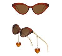 JUJNTNT Lunettes de soleil vintage œil de chat pour femme, style luxueux, avec pendentif cœur et chaîne classique, protection UV400(5)