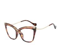 JUJNTNT Lunettes rétro pour femmes, monture œil de chat en métal, tendance, transparentes (fleur de thé)