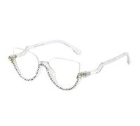 JUJNTNT Luxuriöse, halbrandlose Cat-Eye-Brille aus Kristallglas für Damen (AB-Kristall)