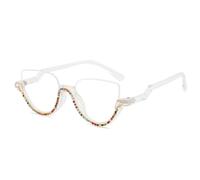 JUJNTNT Luxuriöse, halbrandlose Cat-Eye-Brille aus Kristallglas für Damen (bunte Kristalle)