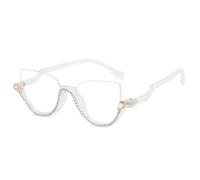 JUJNTNT Luxuriöse halbrandlose Cat-Eye-Brille aus Kristallglas für Damen (transparenter Kristall)