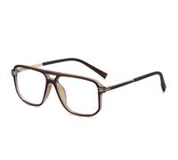 JUJNTNT Monture de lunettes rétro à double pont pour femme et homme, charnière à ressort transparente (thé mat)