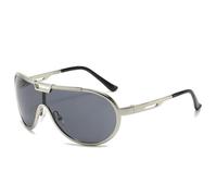 JUJNTNT Übergroße Sonnenbrille aus Metall mit Doppelsteg für Männer und Frauen, einteilig, Farbverlauf, UV400 (Silbergrau)
