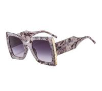JUJNTNT Übergroße Sonnenbrille für Damen und Herren, Retro, luxuriöse Perlendekoration, zweifarbig, breite Beine, UV400 (graues Muster, grau)