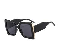 JUJNTNT Übergroße Sonnenbrille für Damen und Herren, Retro, luxuriöse Perlendekoration, zweifarbig, breite Beine, UV400 (Schwarzgrau)