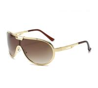 JUJNTNT Übergroße Sonnenbrille mit Doppelsteg aus Metall für Männer und Frauen, einteilig, Farbverlauf, UV400 (Goldener Tee-Farbverlauf)
