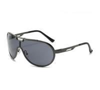 JUJNTNT Übergroße Sonnenbrille mit Doppelsteg aus Metall für Männer und Frauen, einteilig, Farbverlauf, UV400 (Gun Grey)