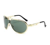 JUJNTNT Übergroße Sonnenbrille mit Doppelsteg aus Metall für Männer und Frauen, einteilig, Farbverlauf, UV400 (Goldenes Dunkelgrün)