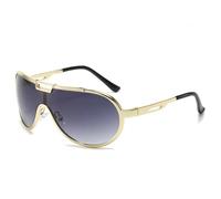 JUJNTNT Übergroße Sonnenbrille mit Doppelsteg aus Metall für Männer und Frauen, einteilig, Farbverlauf, UV400 (Goldgrau-Farbverlauf)