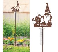 JUJOYBD Pluviomètre décoratif pour jardin, hauteur 100 cm, pluviomètre en verre sur piquet de jardin, panneau de bienvenue et nain en métal, décoration pour balcon, terrasse