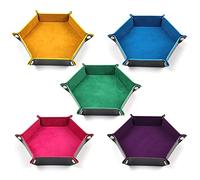 JUJUCAT Piste De Dés,5pièces Plateau Dés à Double Face, Hexagone Pliable en Cuir PU Et Porte-Dés en Velours Bordeaux pour Les Jeux De Table comme