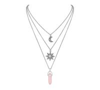 JUJUFREE Collier gothique à superposer avec pendentif en cristal noir soleil lune, bijou de sorcière pour femme, longueur réglable