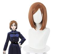 Jujutsu Kaisen Perruque synthétique pour femme avec bonnet de cosplay Nobara Kugisaki Marron