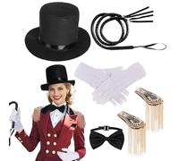 Jukeoiu Accessoires De Pour Femme - Set Chapeau Épaulettes Fouet - Gants Fouet Épaulières Nœud Papillon Chapeau pour Fête Événement Thématique