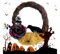 Jukeoiu Couronne d'Halloween d'extérieur - Guirlande d'Halloween avec branche morte - Décorations de fête artificielles corbeau - Décoration d'intérieur pour extérieur, maison, cour