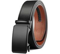 JUKMO Ceinture à cliquet en cuir de 35 mm pour hommes avec boucle coulissante originale dans un coffret cadeau (Octogone - Noir, L-42 to 46" Taille (Longueur 53"))