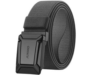 JUKMO Ceinture tactique extensible pour hommes, travail militaire Rigger randonnée, 3,8 cm, sangle en nylon élastique à cliquet à dégagement rapide dans une boîte cadeau, gris, X-Large-for Waist 46