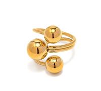 Jukoclut Bague boule géométrique réglable Hip Hop en acier inoxydable argenté doré perle ronde, Aucune pierre précieuse