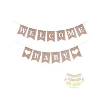 JUKOTA 1 ensemble Bannière vintage en lin pour bébé, bannière de douche pour bébé Banderole rustique en lin Home Decor pour la maison, fête, réception, collier fanion rustique Bunting Baby Bunting