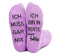JUKOTA 1 paire Cadeau de retraite pour femme, cadeau amusant pour femme avec inscription « Ich bin in Rente ich muss GAR NIX » - Cadeau départ à la retraite - Cadeau de Pâques pour femme(Violet)