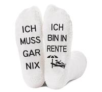 JUKOTA 1 paire Cadeau de retraite pour femme, cadeau amusant pour femme avec inscription « Ich bin in Rente ich muss GAR NIX » - Cadeau départ à la retraite - Cadeau de Pâques pour femme(blanc)