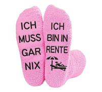 JUKOTA 1 paire Cadeau de retraite pour femme, cadeau amusant pour femme avec inscription « Ich bin in Rente ich muss GAR NIX » - Cadeau de départ à la retraite - Cadeau de Pâques pour femme(Rose)