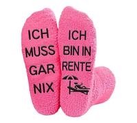JUKOTA 1 paire Cadeau de retraite pour femme, cadeau amusant pour femme avec inscription « Ich bin in Rente ich muss GAR NIX » - Cadeau départ à la retraite - Cadeau de Pâques pour femme(rose rouge)