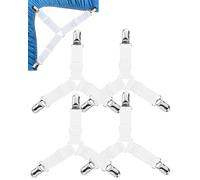 JUKOTA 4 Pcs Tendeur Drap Housse, Blanc Attache Drap Housse, ttache Sangle de Maintien Ajustable avec Pinces Métalliques, Tendeurs De Drap pour Drap Lit, Canapé, Housse de Repassage