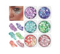 JUKOTA 6 Pièces Gel Paillettes Visage Corps,Paillettes Visage Festival,Maquillage Paillette Visage Enfant,Gel Paillette Cheveux Maquillage Festival pour Fêtes et Bals de Fin D'année-6 Couleurs