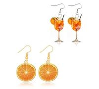 JUKOTA Cadeaux Aperol pour femme, 2 Paires Boucles d'oreilles Orange Apérol Accessoires, boucles d'oreilles écorces d'orange, Clous d'oreilles fruits, Boucles pendantes oranges amusantes
