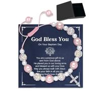 JUKOTA Cadeaux de Première Communion, Baptême pour Filles, Bracelet Croix Baptême, Bracelet Perle Communion, Cartes Religieuses, Coffret cadeau noir, pour Chrétien, Catholique Confirmations