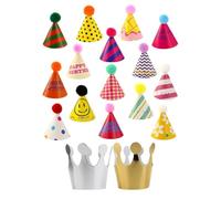 JUKOTA Ensemble de 17 chapeaux de fête, chapeaux d'anniversaire à pompons, chapeaux d'anniversaire pour enfants, chapeaux de fête en forme de cône, taille unique -A