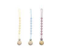 JUKOTA Lot de 3 attaches-tétines en silicone,Attache-tétine intégrée,Idéale pour bébé,Maintient la tétine propre,Souple,Flexible,Sans BPA,Durable - Violet clair,Bleu clair,Jaune clair
