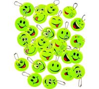 JUKOTA Lot de 30 réflecteurs pour enfants, porte-clés réfléchissants en forme de smiley, pour cartables, sacs à dos, randonnées, courses nocturnes et cyclisme.