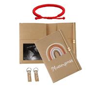 JUKOTA Pochette en feutre de haute qualité pour dossiers obstétricaux, avec compartiments pour les échographies et les cartes, et couverture de protection (beige avec nœud en losange rouge).