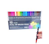 JUKOTA Set de stylos à double pointe, 24 couleurs de feutres pour adultes, feutres épais et fins, pour bullet journal, livres de coloriage, lettrage à la main, feutres mandala, feutres de coloriage