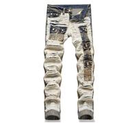 Jukpem Jean empilé pour homme - Style gothique déchiré - Y2k - Style punk - Style Y2k - Style Hop Hip - Coupe ajustée - Streetwear, Bleu 2, 48