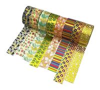 Jukway Lot De 8 Rouleaux Ruban Adhésif Washi Tape Motifs Doré, Washi Papier Bandes Adhésives Décoratif Pour Arts Loisirs Créatifs Planificateur Scrapbooking Emballage Cadeau Décoration