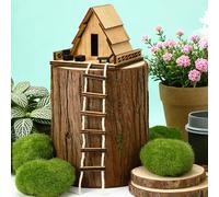 JULEASEL Mini cabane en bois avec échelle - Mini cabane dans les arbres, pot de fleurs miniature en A, maison de jardin féérique, cabane rustique en rondins, décoration de bureau