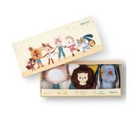 LILLIPUTIENS - Set de 3 Hochets Sensoriels - Jules & Ses Amis - Jouets d'Eveil Colorés - Stimulent 3 Sens : La Vue, Le Toucher & l’Ouïe - Boite Cadeau - Dès La Naissance - 83587