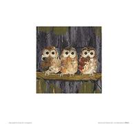 Julia Burns (Three Tawny Owls 30 x 30 cm Toile Imprimée