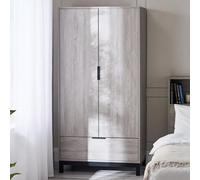 Julian Bowen Armoire Bali 2 Portes 1 tiroir - Chêne Gris, Bois d'ingénierie, 185 x 92 x 55 cm